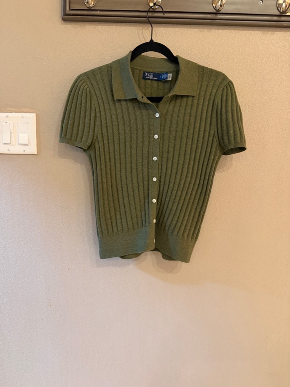 Polo by Ralph Lauren Olive Ribbed Short-Sleeve Polo Cardigan with Buttons